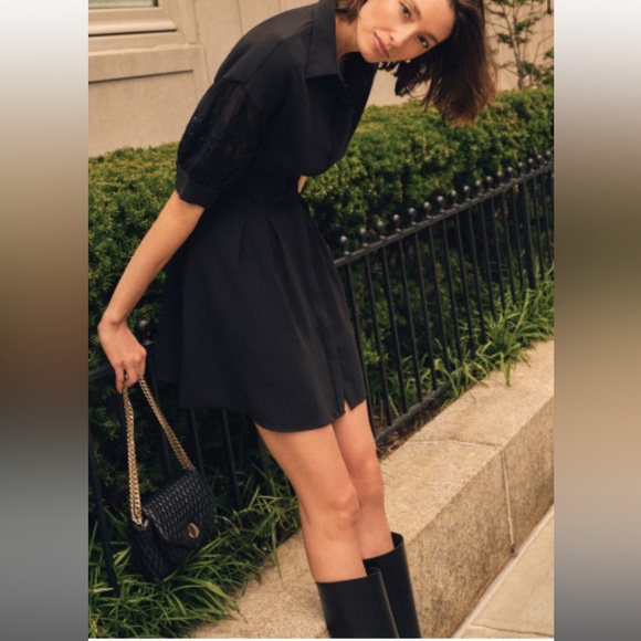 Club Monaco Black Embroidered Balloon Sleeve Dress - Picture 2 of 5